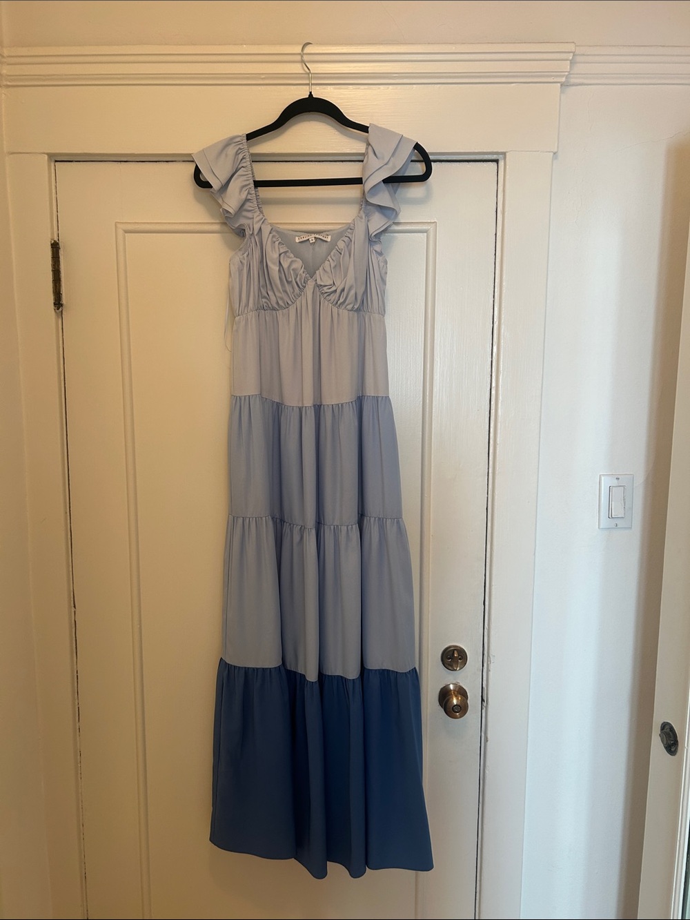 English Factory Blue Tiered Maxi Dress with Ruffle Straps